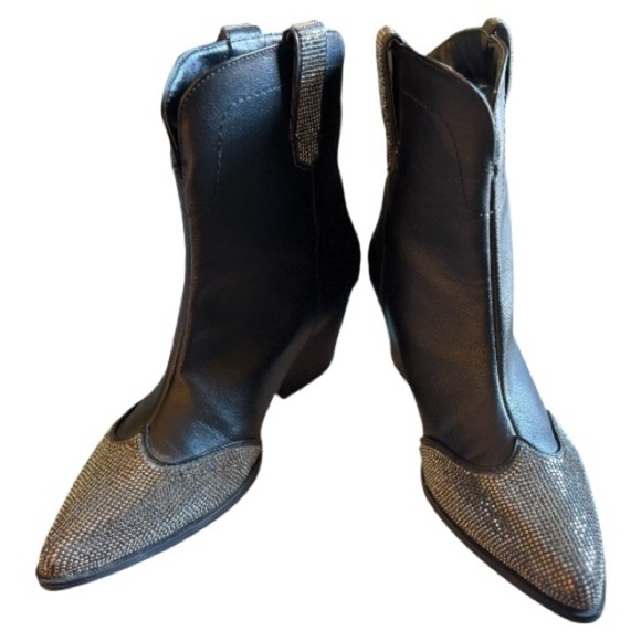 Black Rhinestone Women's Ankle Boots - Picture 2 of 7